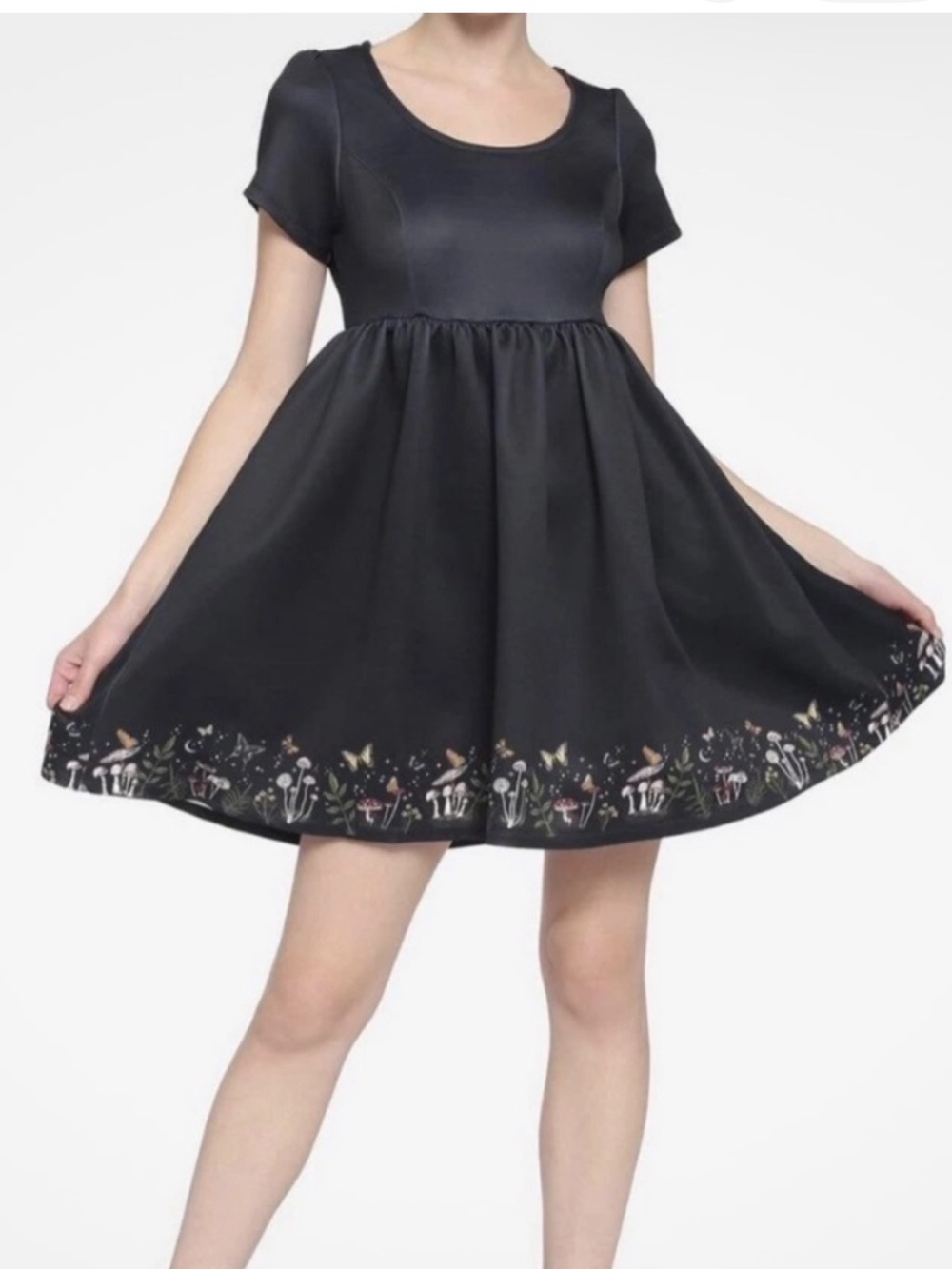 Hot Topic Mushroom Border Short Sleeve Babydoll Dress.